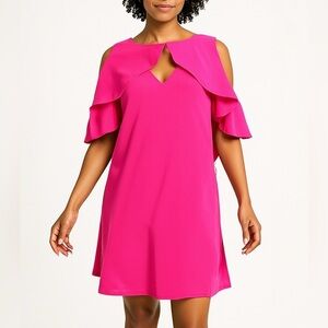 Trina Turk Pink Cold Shoulder Ruffle Shift dress Womens size 8